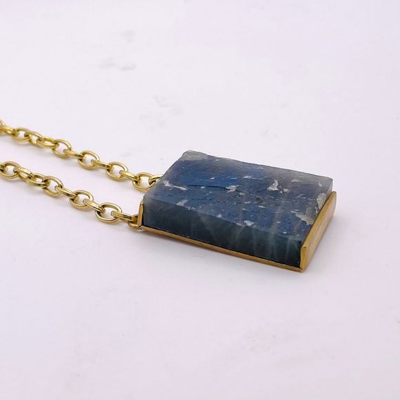 Amazing Genuine Labradorite Gemstone Pendant Necklace With Gold Chain Estate - Picture 10 of 16